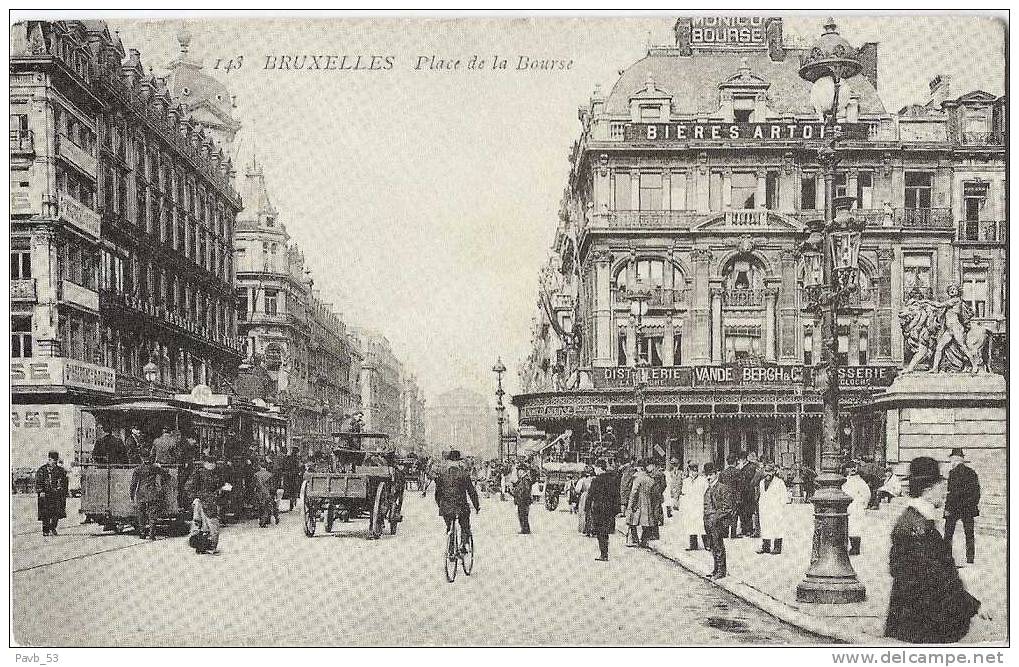 Brussel - Bruxelles : De Beurs/la Bourse 1909 * Pub ARTOIS,Vandenbergh&cie*op En Tram Ouvert*échevin Demaret Schepen - Transporte Público