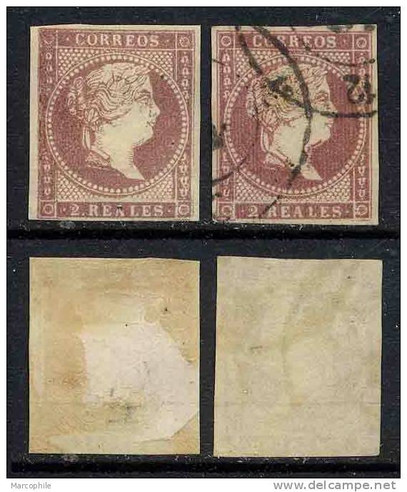 ESPAGNE / 1857 ISABELLE II # 46 X 2, 2 R. Lilas Brun * Et Ob. / COTE 82.00 EUROS - Neufs
