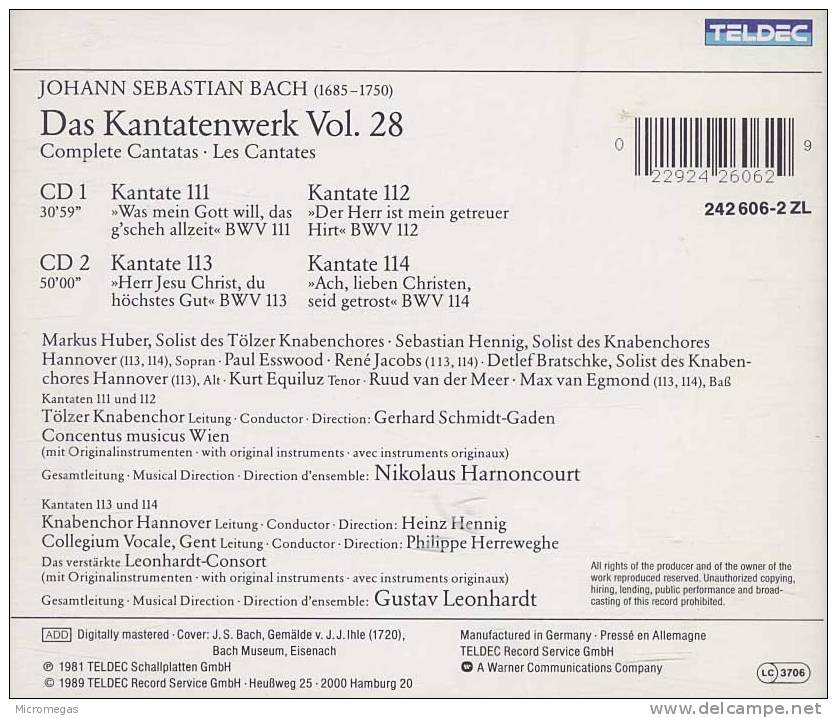 Bach : Cantaes, Vol.28, Harnoncourt, Leonhardt - Classique