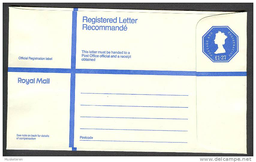 Great Britain  £1.27 Queen Elizabeth Registered Postal Stationery Ganzsache Cover - Stamped Stationery, Airletters & Aerogrammes