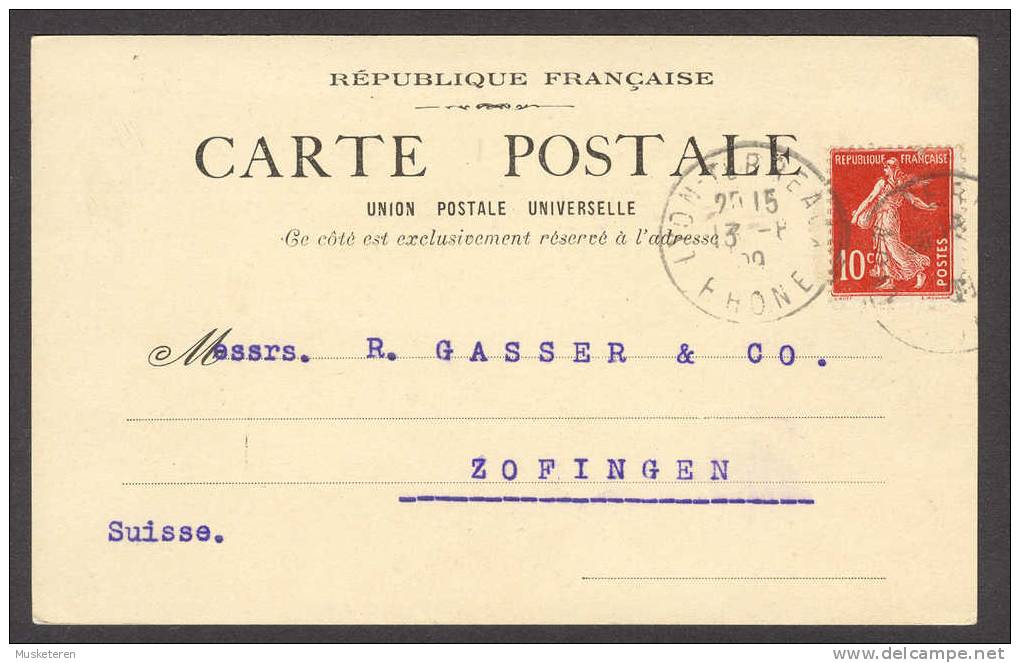 France Deluxe LYON Terreaux Rhone 1909 Cancel UPU Carte Postale To Zofingen Suisse Switzerland - Lettres & Documents