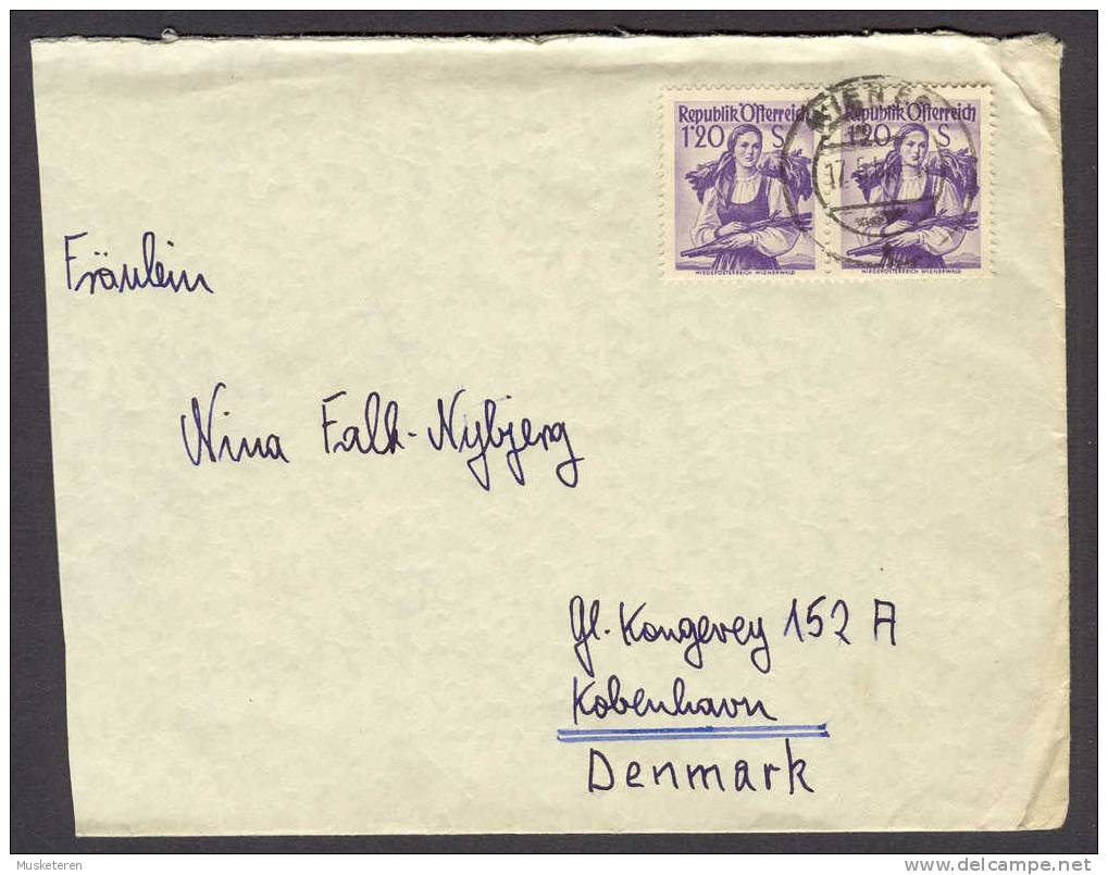 Austria Mi. 913 In Pair WIEN Cancel 1955 Cover To Denmark Trachten €30,- - Cartas & Documentos