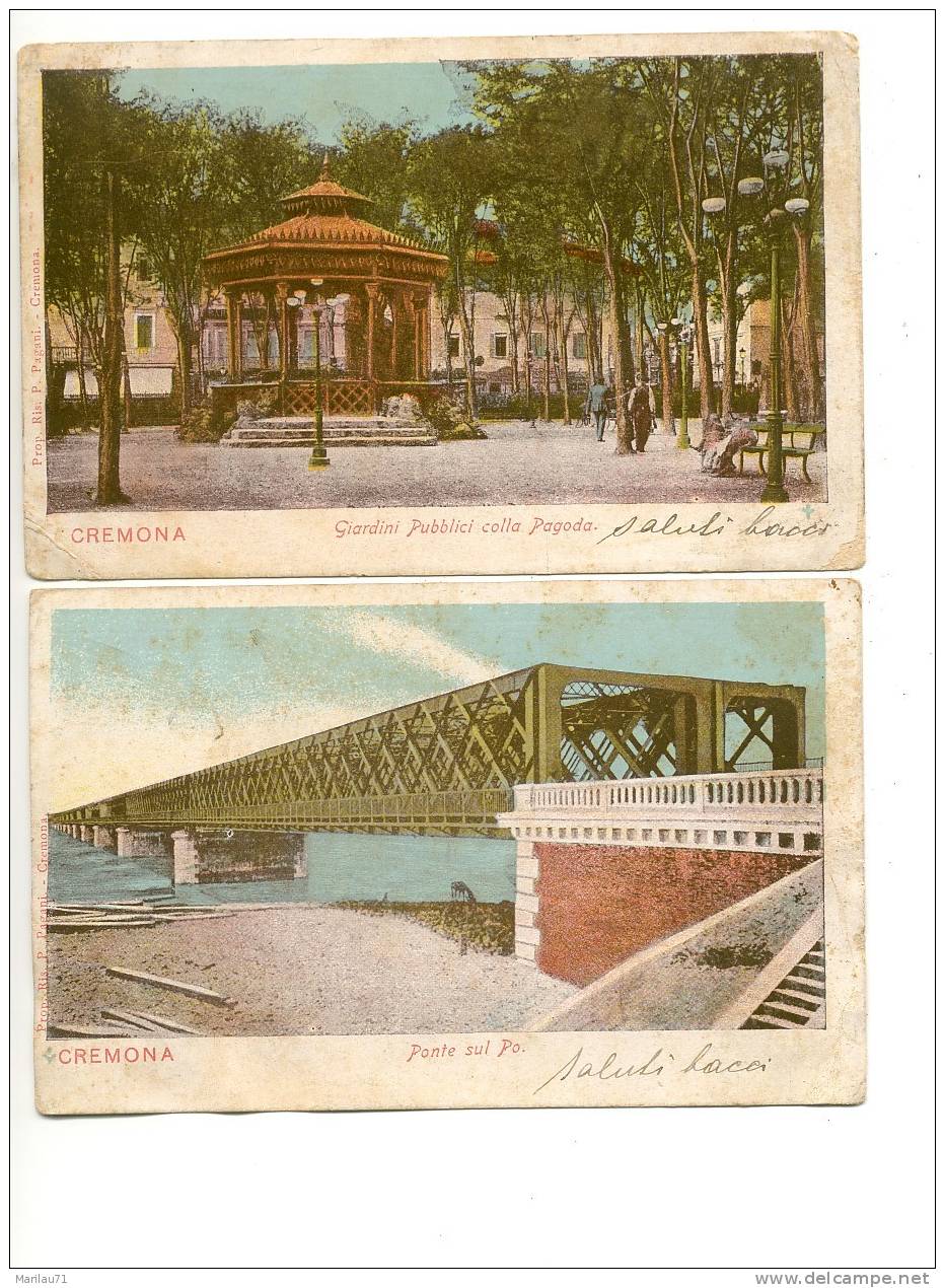 LOMBARDIA Cremona 1905 2 Cartoline Viaggiate Ferrovia PO - Formato Piccolo - - Cremona