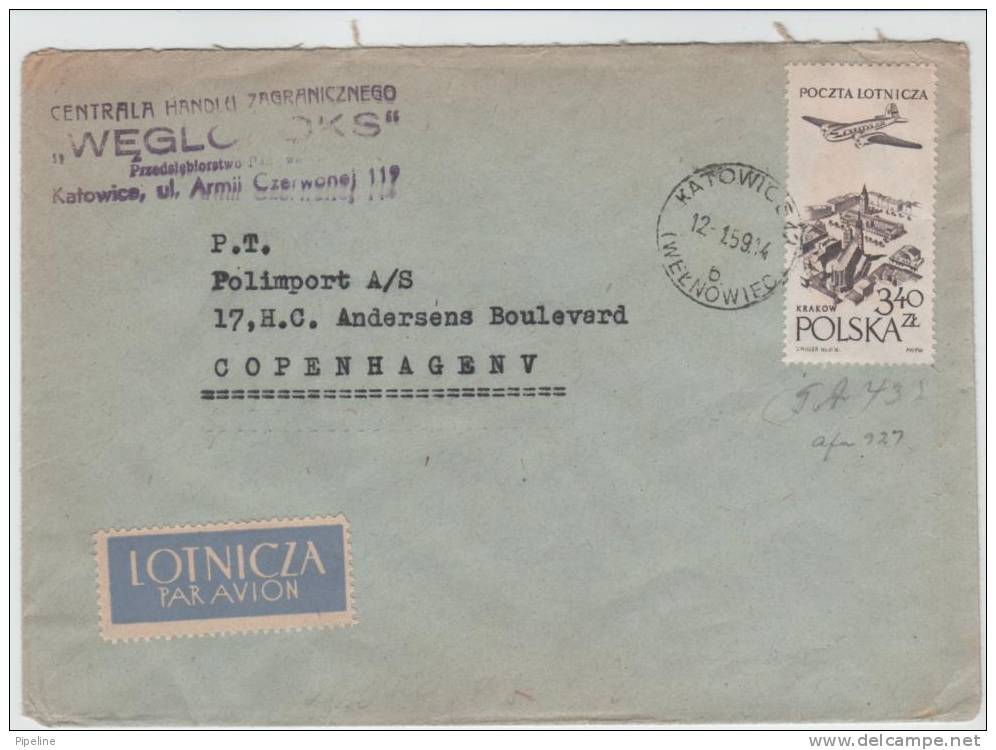 Poland Cover Sent To Denmark 12-1-1959 - Covers & Documents