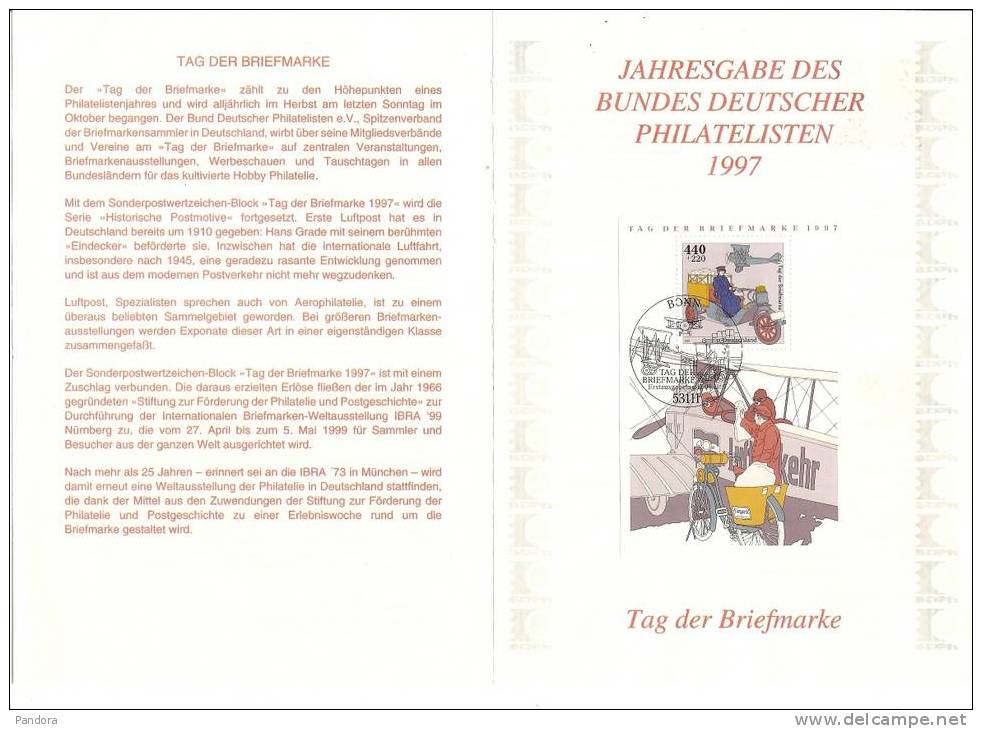 Postwaardestuk  "Tag Der Briefmarke 1997" (2 Scans) - Vélo