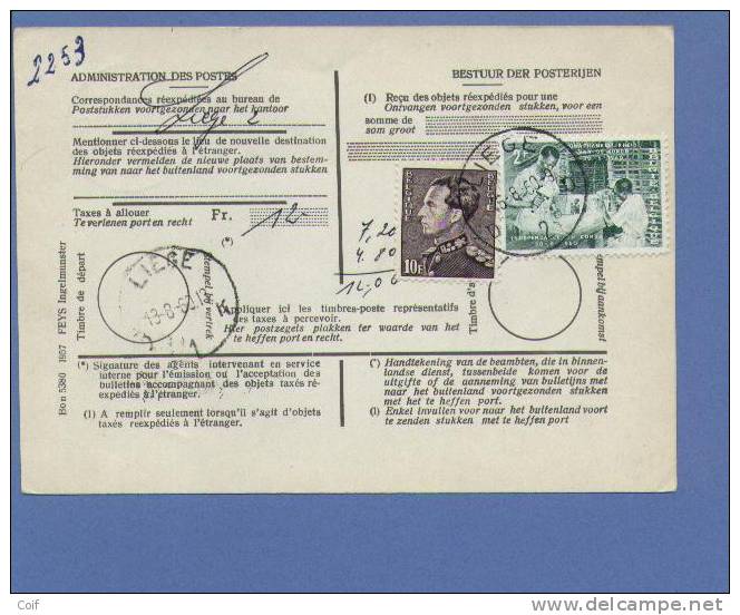 848A+1149 Op Dokument "Poststukken Voortgezonden" Met Stempel LIEGE - 1936-51 Poortman