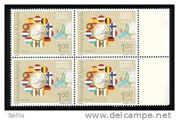 BULGARIA / BULGARIE - 2009 - Euro - Bl De 4** - Unused Stamps