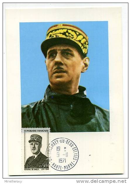 CARTE MAXIMUM HOMMAGE AU GENERAL DE GAULLE 1ER JOUR COLOMBEY LES DEUX EGLISES - De Gaulle (General)