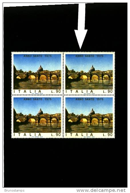 ITALY/ITALIA - 1975  90 L  HOLY YEAR BLOCK OF 4  WHITE LINE AT RIGHT  MINT NH - Variétés Et Curiosités