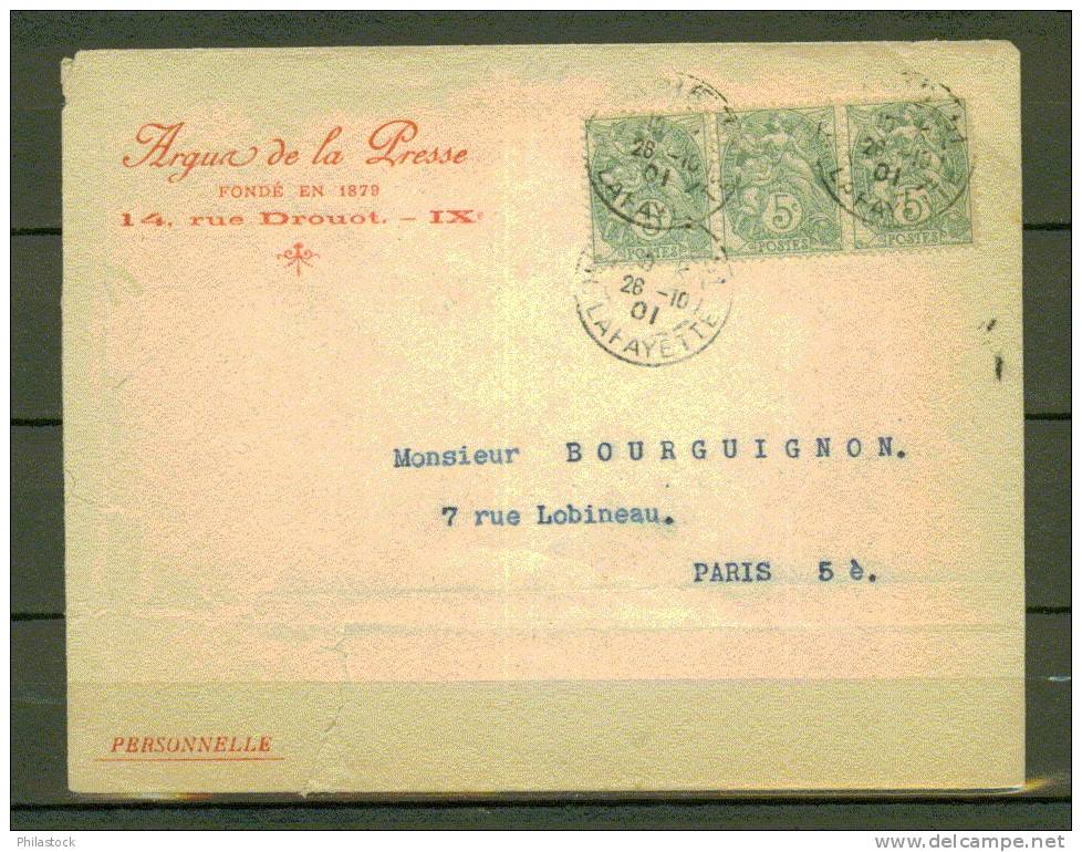 FRANCE N° 111 Bande De 3 Obl. S/Lettre Entiére - Briefe U. Dokumente