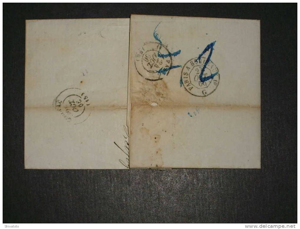 (977) Stampless Cover From Leipzig To Cognac 1866 Taxed 6 With 2 1/3 G Reimbursed At Border To German Post+ Train Paris- - Préphilatélie