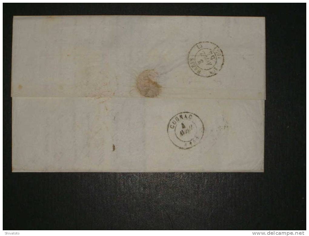 (978) Stampless Cover From Frankfurt To Cognac 1854  Via Tourt Forbach Taxed 6-1/2 – 7 - Prephilately