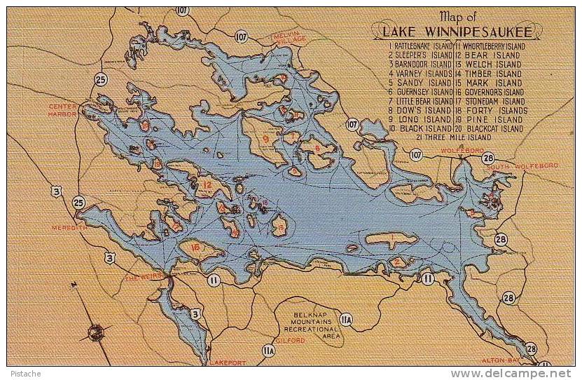 Map Of Lake Winnipesaukee - New Hampshire - Mint - White Mountains