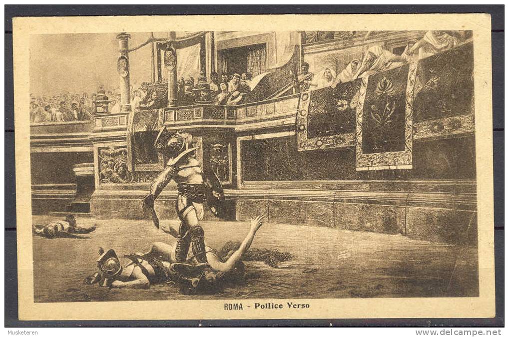 Italy Rome Roma -  Pollice Verso Gladiator Arena Fight Old Postcard Postkarte Cartolina Postale Mint - Colosseum