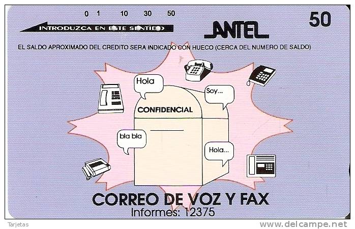 25 TARJETA MAGNETICA DE URUGUAY DE CORREO DE VOZ Y FAX - Uruguay