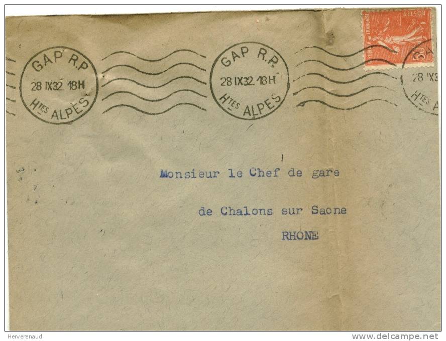 Semeuse 199 Sur Lettre De Gap,  Pour Chalon-sur-Saône - 1903-60 Säerin, Untergrund Schraffiert