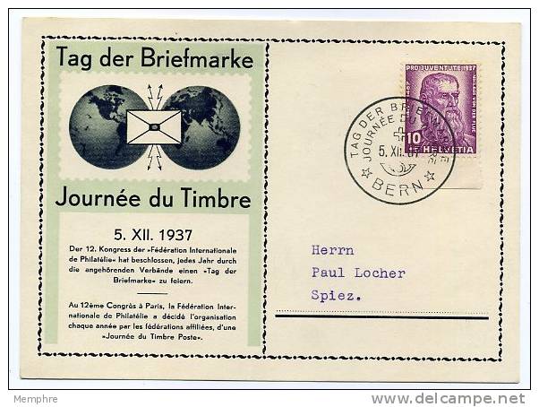 1937 Tag Der Biefmarke Karte, Gestempelt  Bern 5.XII.1937 - Marcophilie