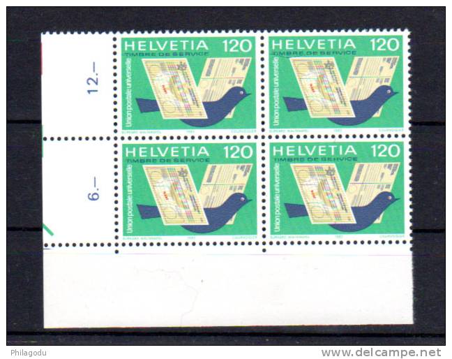 Suisse 1983, U.P.U.   SERVICE 462**  Bloc De 4++ SOUS PRIX POSTE - U.P.U.