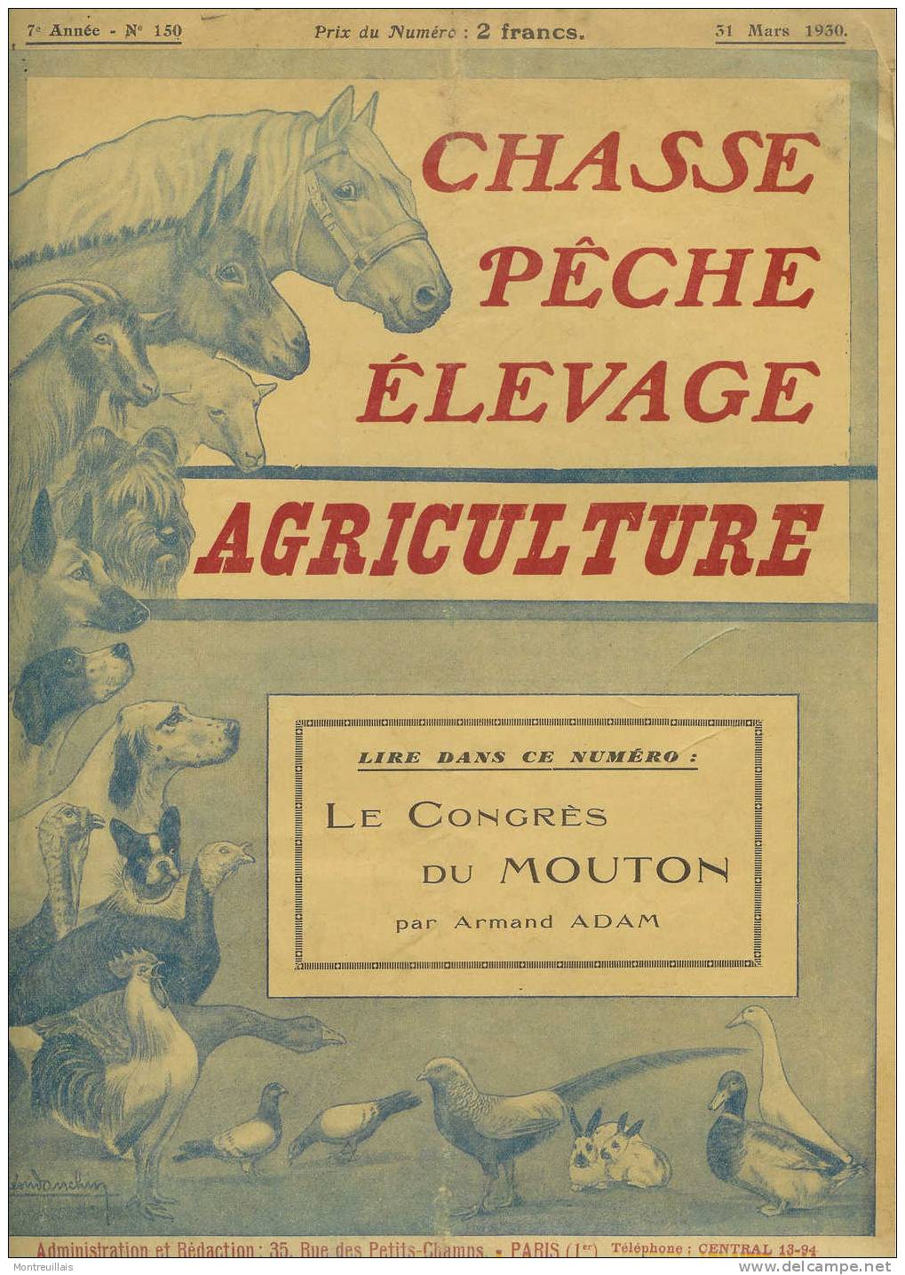 Chasse, Pêche, élevage, Agriculture, Congrès Du Mouton, 1930,  N° 150, 11 Pages, Format 22,5 X 30,5, Gibier, - Fischen + Jagen