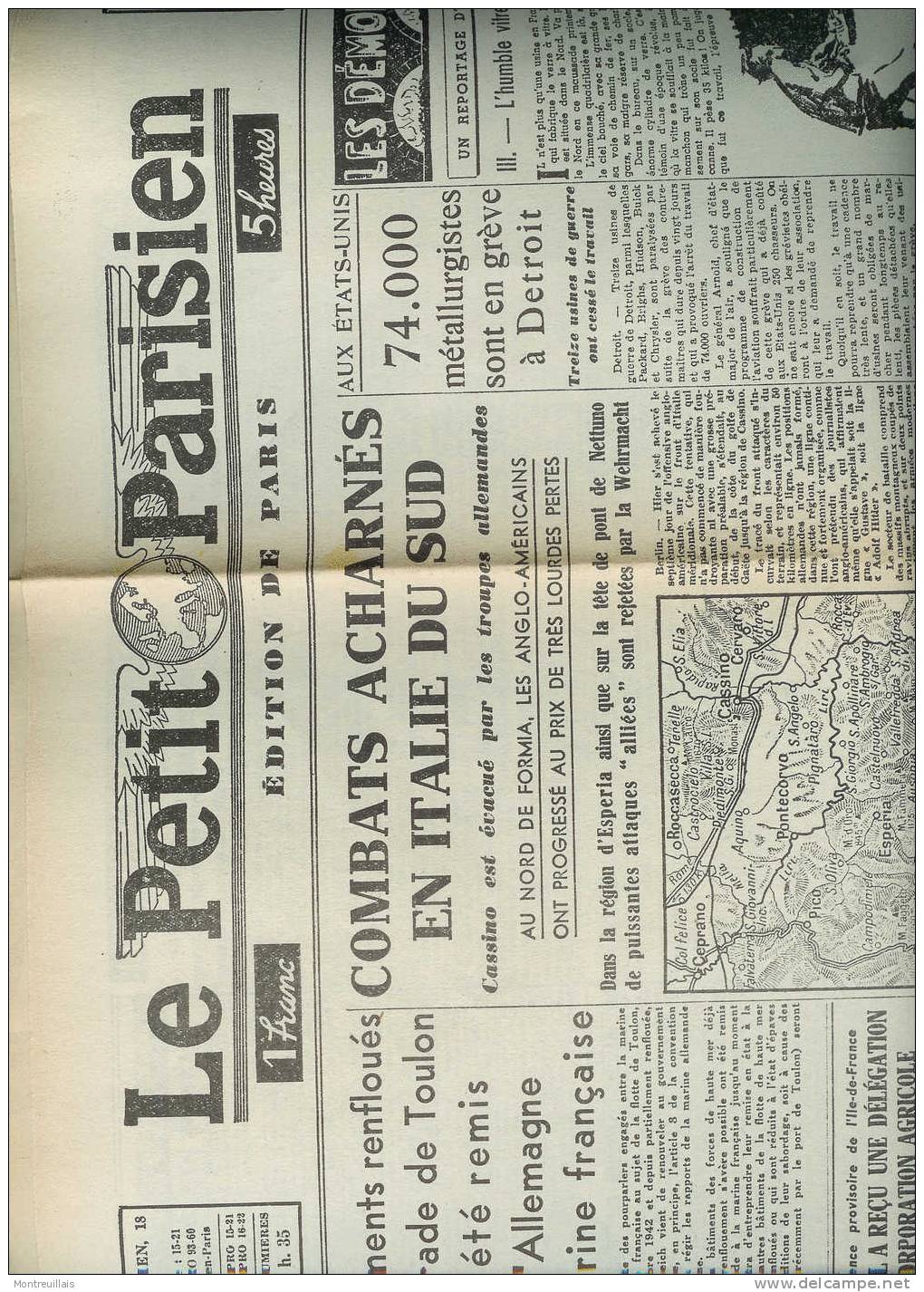 Fac Similé 8 Du Journal  Le Petit Parisien Du 19 Mai 1944, Seule Feuille Pliée En 4(4 Fois 21X29,7) - Le Petit Parisien