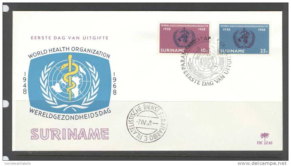 SURINAME 1968 FDC 60 WHO BLANCO VERY FINE - Suriname ... - 1975