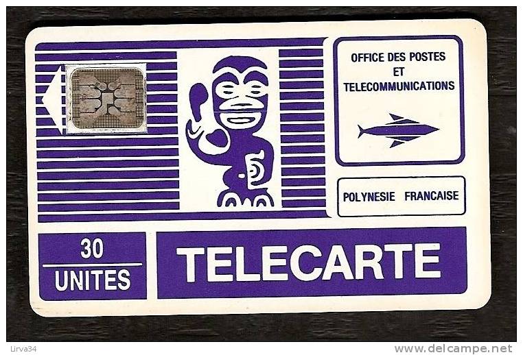 TÉLÉCARTE POLYNÉSIE FRANCAISE  30 UNITÉS-  N° 3B  - UTILISÉE - BON ÉTAT GÉNÉRAL- TIKI BLEU- - Französisch-Polynesien