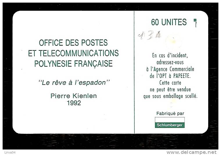 TÉLÉCARTE POLYNÉSIE FRANCAISE  60 UNITÉS-  N° 13 A  - UTILISÉE - BON ÉTAT GÉNÉRAL- TABLEAU - Polynésie Française