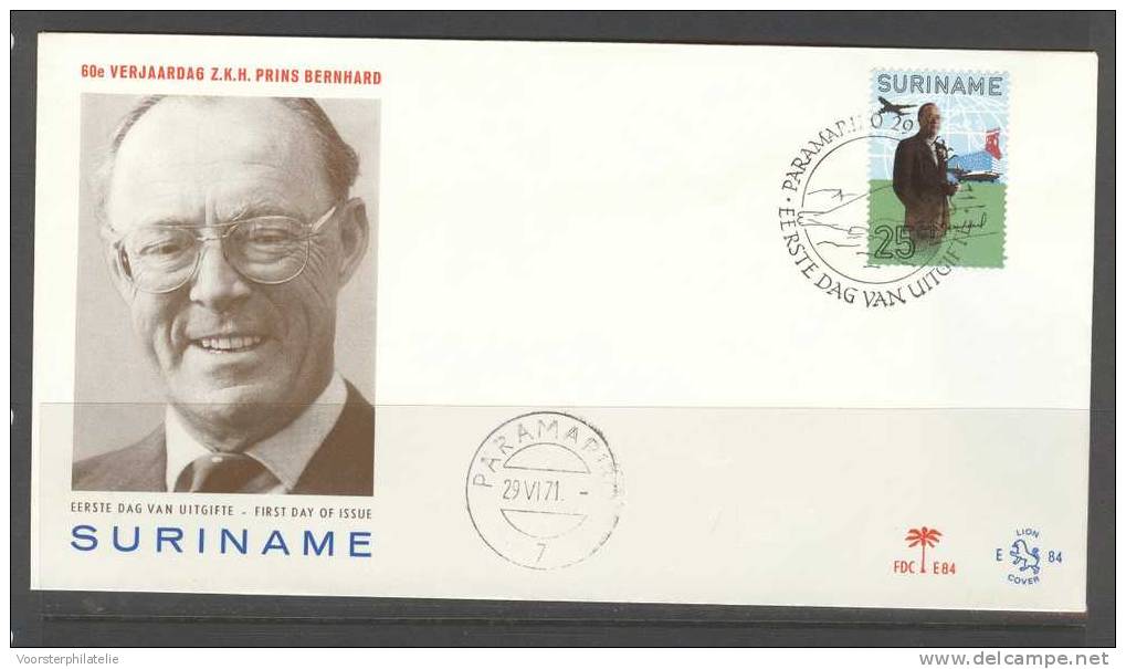 SURINAME 1971 FDC E84 PRINS BERNHARD BLANCO VERY FINE - Suriname ... - 1975