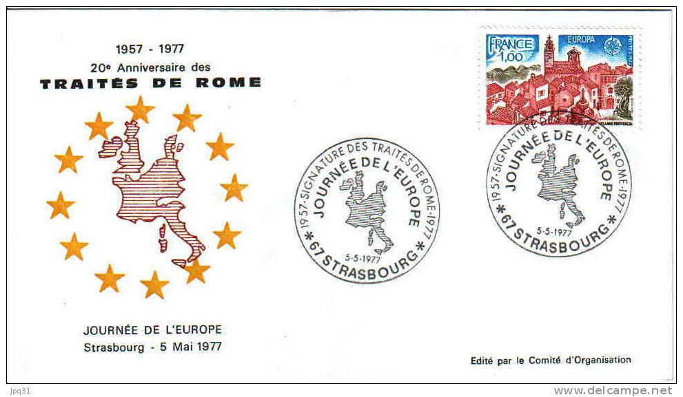 Enveloppe + Carte 20ème Ann. Des Traités De Rome - Journée De L'Europe - 05/05/77 - Institutions Européennes