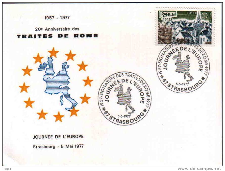 Enveloppe + Carte 20ème Ann. Des Traités De Rome - Journée De L'Europe - 05/05/77 - Institutions Européennes