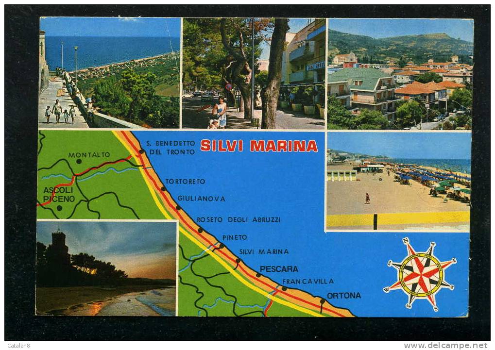 V0268 CARTOLINA ILLUSTRATA ABRUZZO TERAMO SILVI MARINA VEDUTINE FG. V. - Teramo