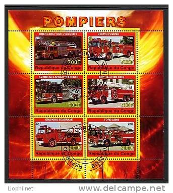 2007, CAMIONS POMPIERS 1, 6 Valeurs Oblitérées / Used. R2237 - Trucks