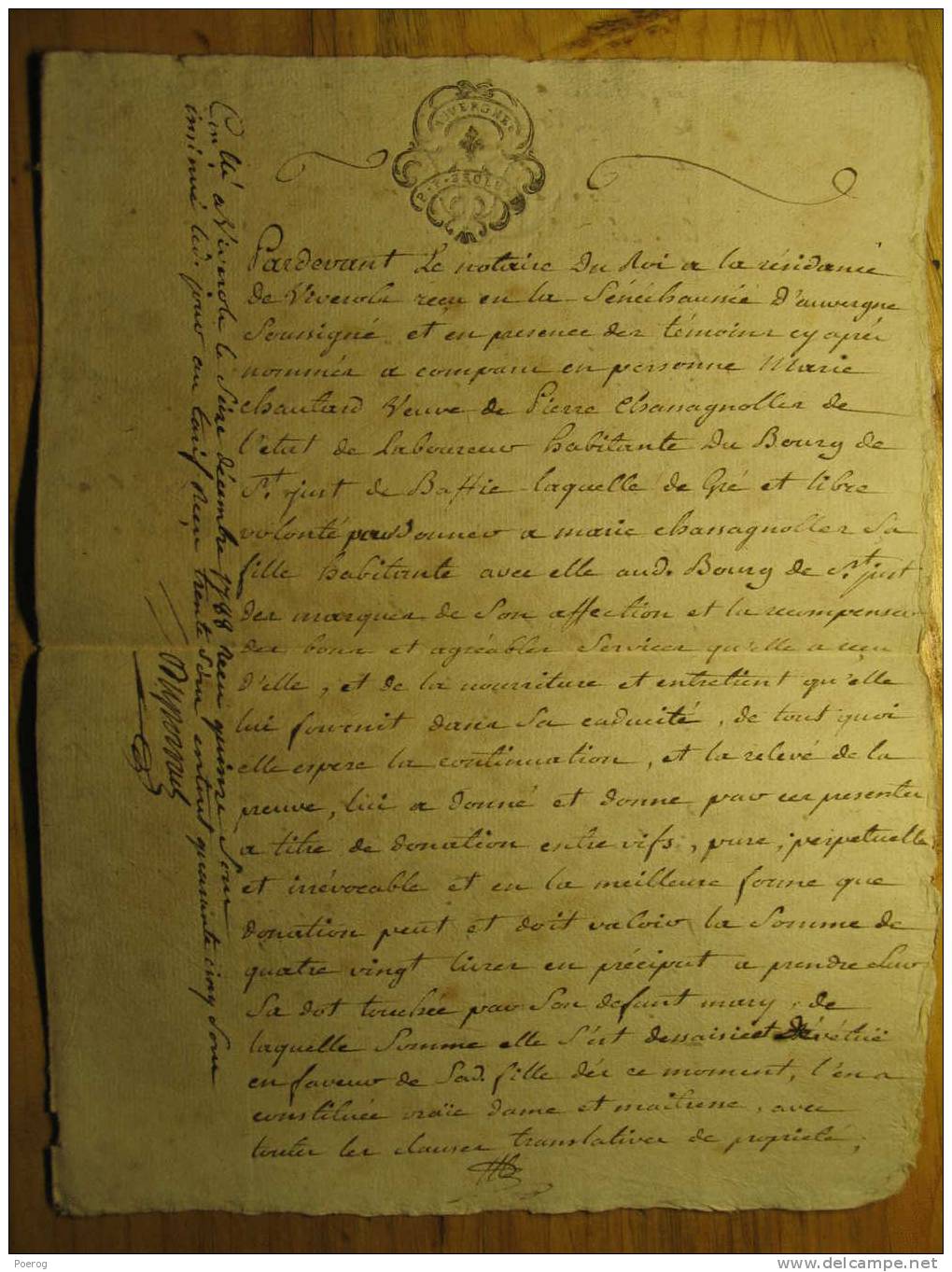 DONNATION MOBILIAIRE MANUSCRITE Du 7 OCTOBRE  1788 - CHAUTARD CHASSAGNOLLES - AUVERGNE - Manuskripte
