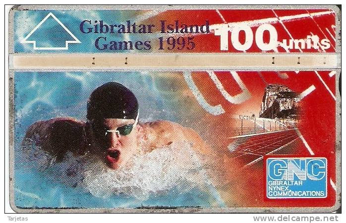 35 TARJETA DE GIBRALTAR DE LOS JUEGOS DEL 95 NATACION - Gibraltar