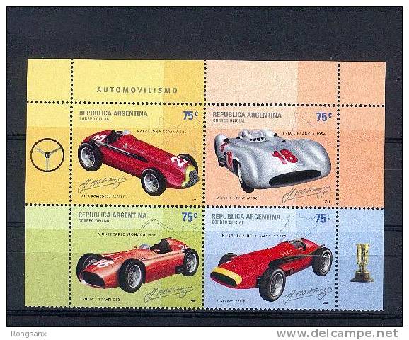 2001 ARGENTINA FANGIO´s Cars, 4V - Unused Stamps