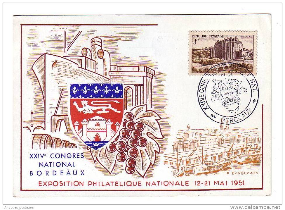 XXIV° CONGRES NATIONAL BORDEAUX - Exposition Philatélique Nationale 12-21 Mai 1951 - Bordeaux