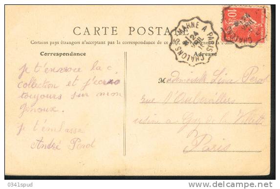 1910 93 Seine Carte Saint Denis  Gagny  Institution Renou  Poste Ferroviaire Cachet Chalons Sur Marne  Paris - Poste Ferroviaire