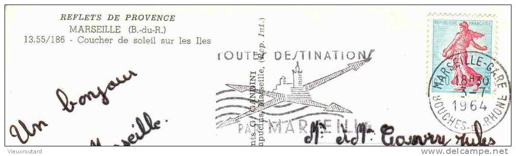 CPSM. MARSEILLE. COUCHER DE SOLEIL SUR LES ILES. DATEE 1964. DENTELLEE. - Controluce