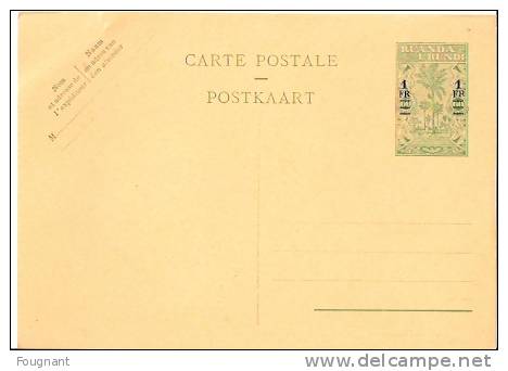 RUANDA-URUNDI : Carte Postale(Entier).1948.60c. Surchargé 1 Fr. Non écrite. - Postwaardestukken