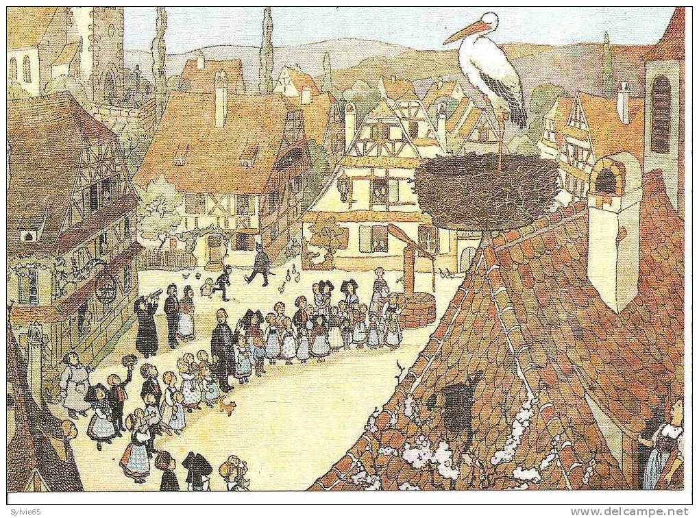 CPSM REPRO-"L'Alsace Merveilleuse De HANSI"-la Cigogne De Notre Village Est Revenue, Le Printemps Arrive - Hansi