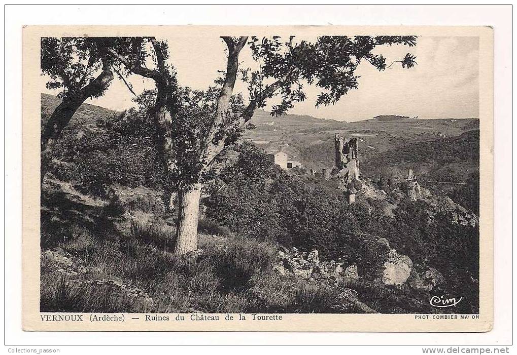 Cp , 07 , VERNOUX , Ruines Du Chateau De La TOURETTE , Voyagée 1942 - Vernoux