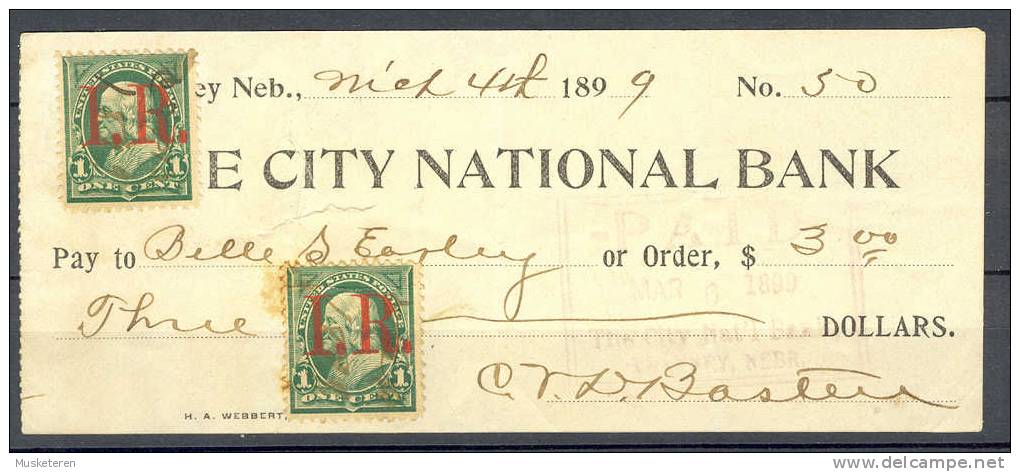 United States US Internal Revenue The City National Bank Check 1899 - Revenues