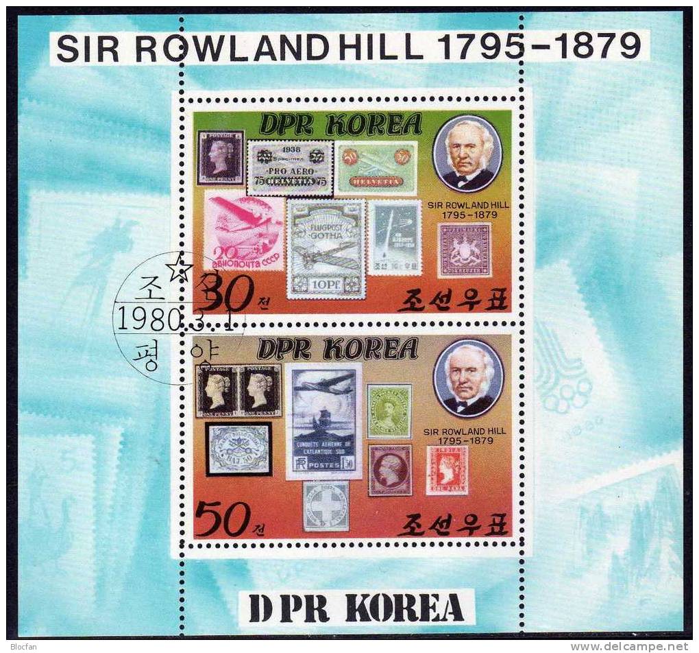 Hill 1980 Historische Briefmarken Korea 1973/4,ER, ZD Plus Kleinbogen O 22€ Bloque Hoja M/s Philatelic Sheetlet Bf Corea - Rowland Hill