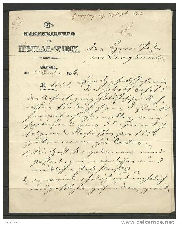 Estland Estonia Russland Brief Keiserreich Hapsal - Pühalepp Auf Insel Dagö Hakenrichter Insular-Wiek 1856 - Estland