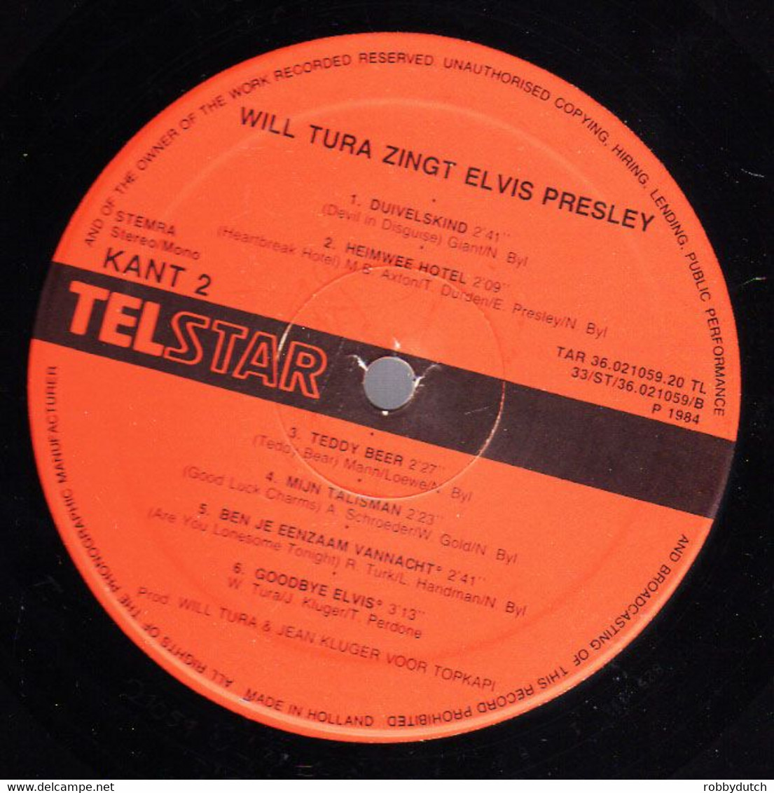 * LP *  WILL TURA ZINGT ELVIS PRESLEY (met THE JORDANAIRES) - Autres - Musique Néerlandaise