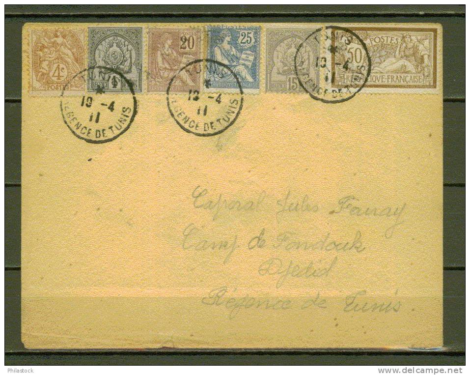 FRANCE N° 110,120,113,127 + Tunisie 9 & 24 Obl. Res. De Tunis 1911 S/Lettre Entiére Rare - Covers & Documents