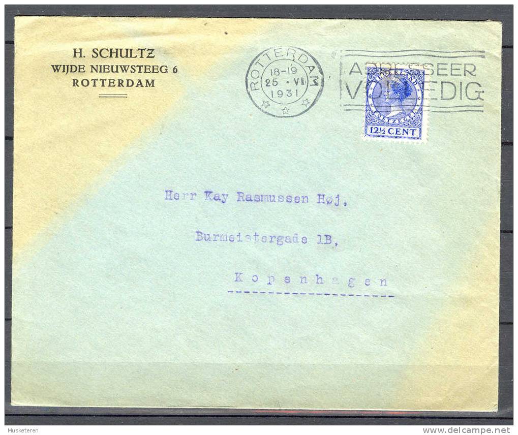 Netherlands H. SCHULTZ  Deluxe Commercial TMS Cancel Rotterdam 1931 Cover To Kopenhagen Denmark - Covers & Documents