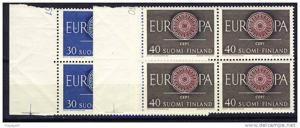 #Finland. 1960.  EUROPA/CEPT. Michel 525-26 In Blocks Of 4.  MNH (**) - Unused Stamps