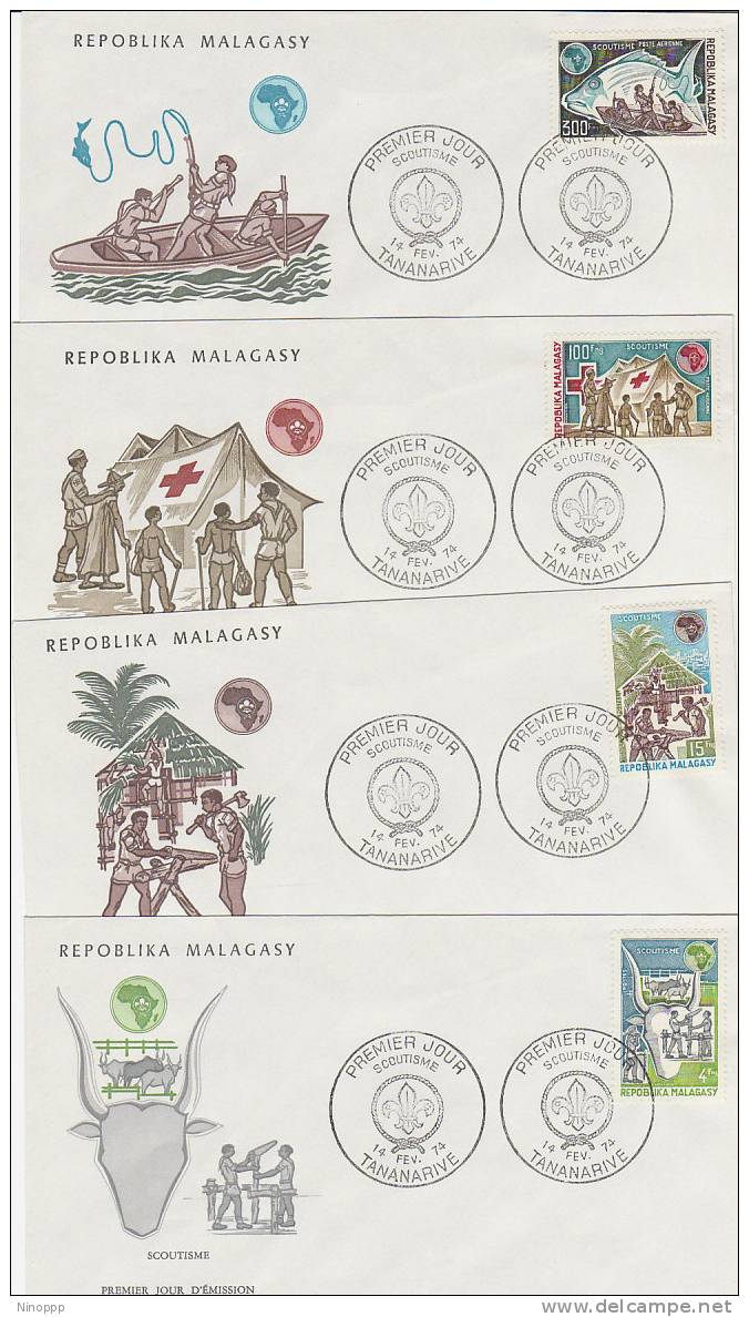 Malagasy-1974 Scoutisme Set 4 FDCs - Other & Unclassified