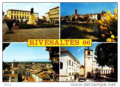 Cpsm 66 Pyrenees Orientales   Rivesaltes  Place Maison Eglise Riviere Monument Fourgonnette - Rivesaltes